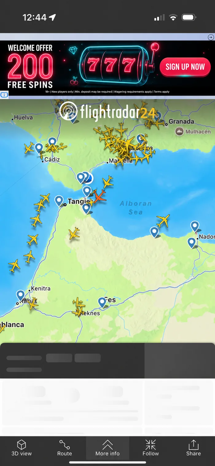 Real example of an in-app mobile retargeting ad — a banner placement displayed inside a popular flight tracking app